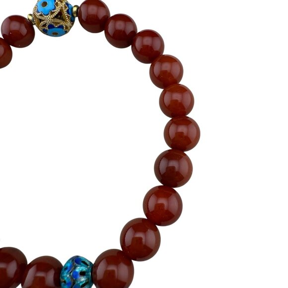 Red Agate Beaded Bracelet With Cloisonné Enamel & Adjustable Knot Closure - Picture 5 of 6
